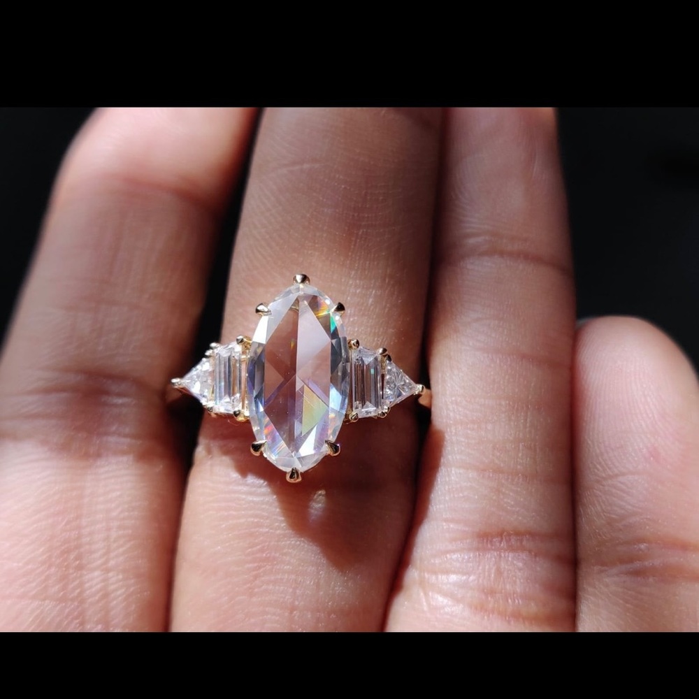 Oval Rose Cut 14k Yellow Gold Moissanite Ring